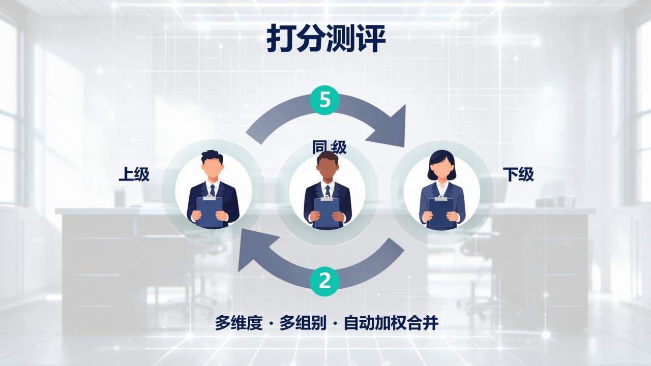 360度测评怎么做？「打分测评」多维度多组打分，自动按权重合并