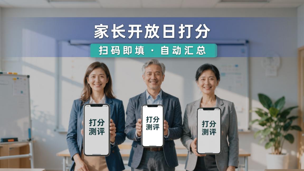家长开放日要给老师打分，纸笔发下去收不齐？打分测评，家长扫码匿名打分，结果自动汇总